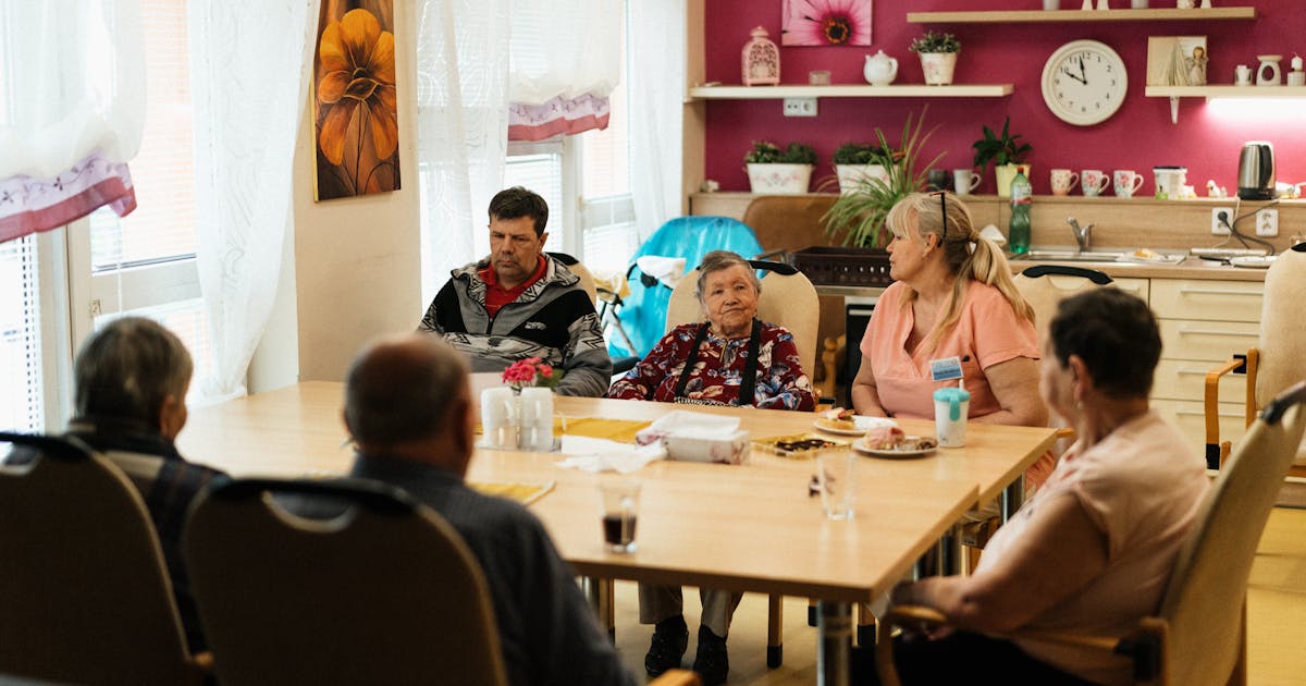Seniors in dining room at care facility